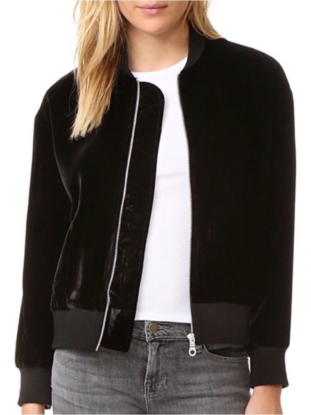 FRAME Atelier Le Velvet Black Bomber Jacket Size S